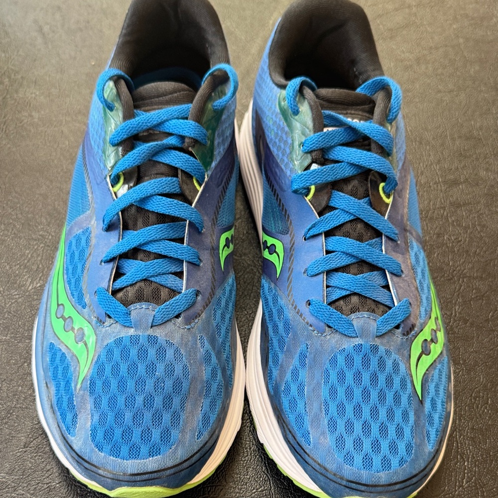 Blue and Green Athletic Shoes